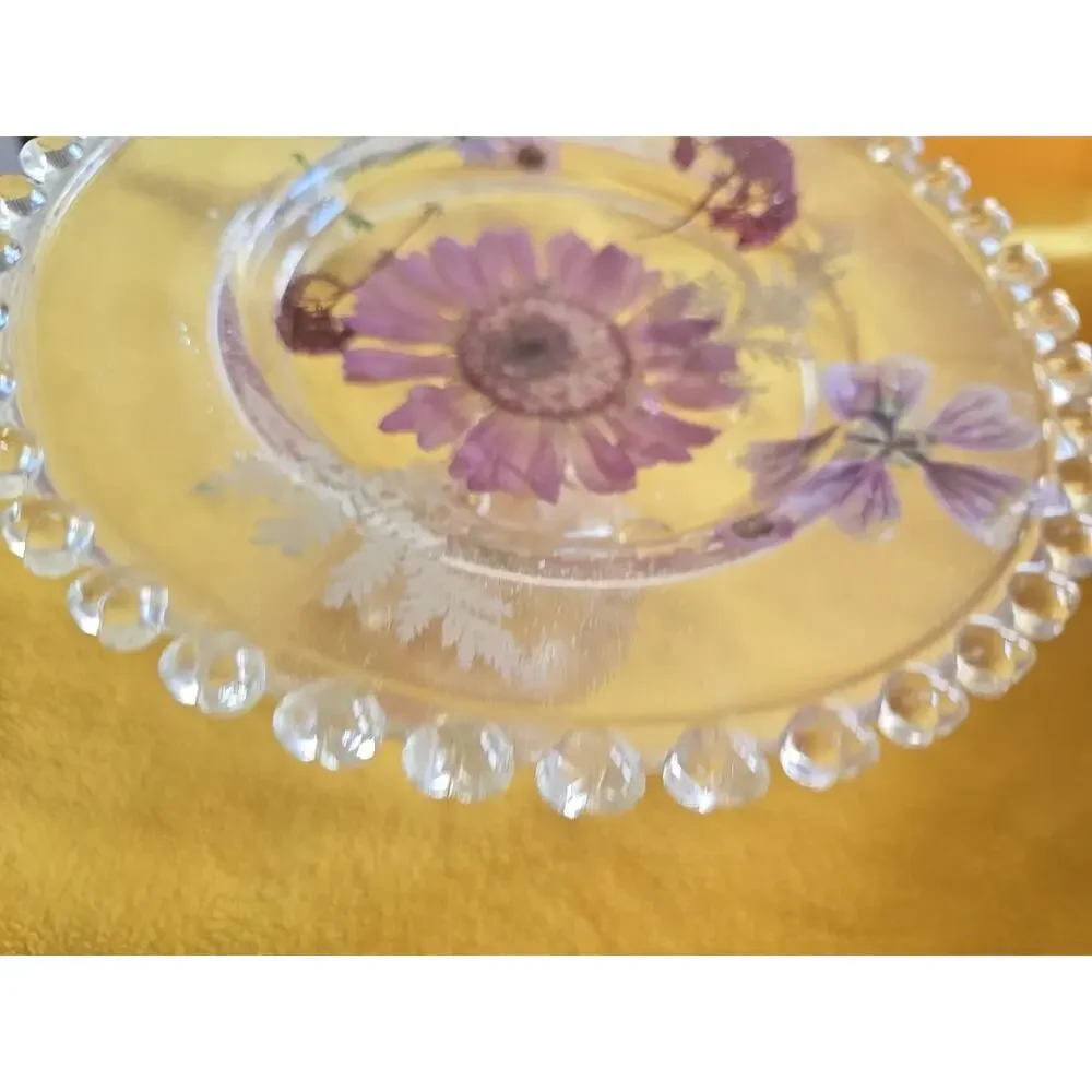 Cupcake Pedestal Stand, Expoxy Resin, Handmade Adorned W/ Dried Wild Flowers